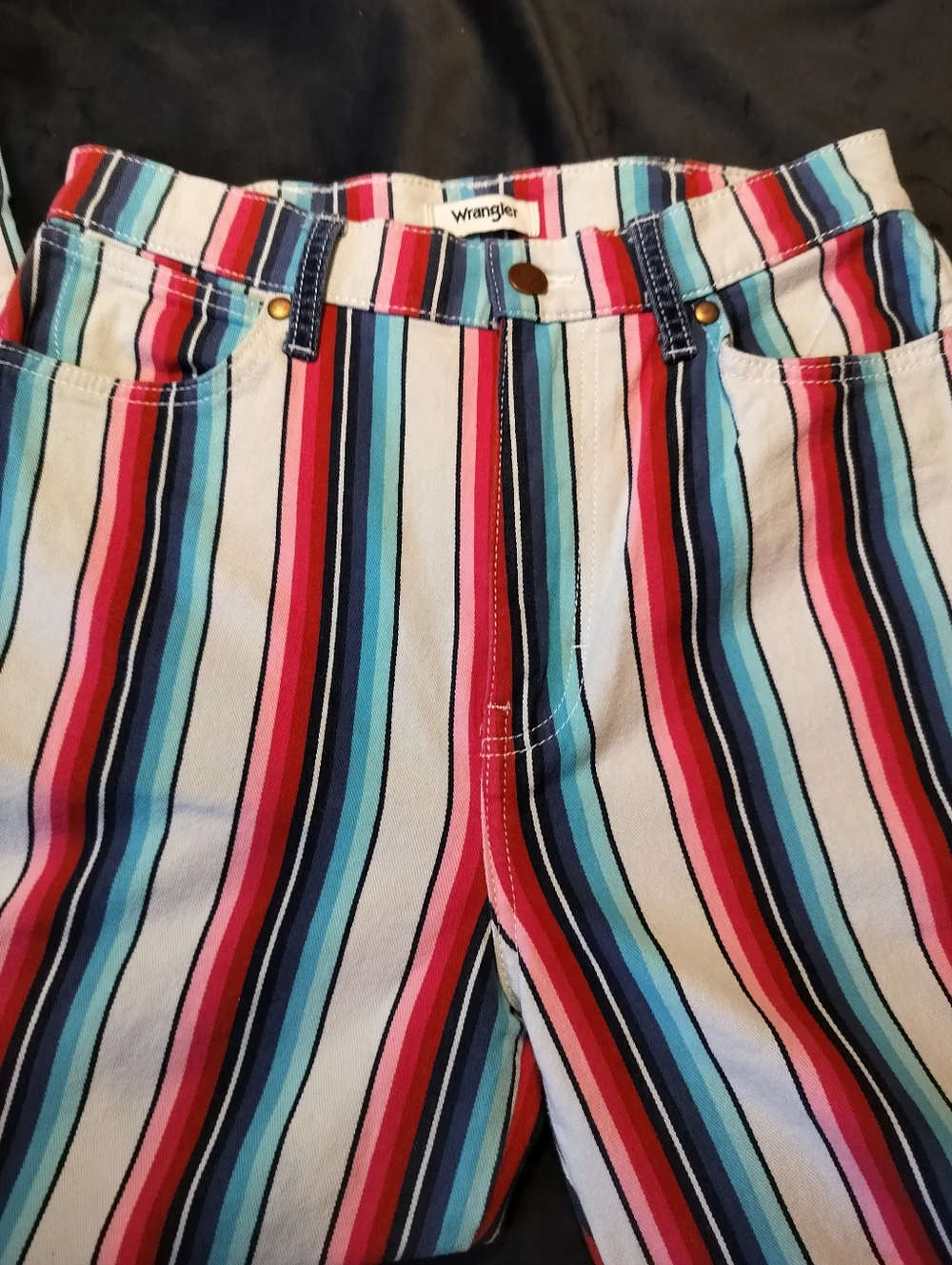 NEW Wrangler Striped High Rise Flats Jeans Bright & Contrast Pockets - 28 X 32 - Picture 3 of 8